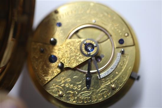 A George IV engine turned 18ct gold keywind cylinder pocket watch by D & W Morice, London, with key.